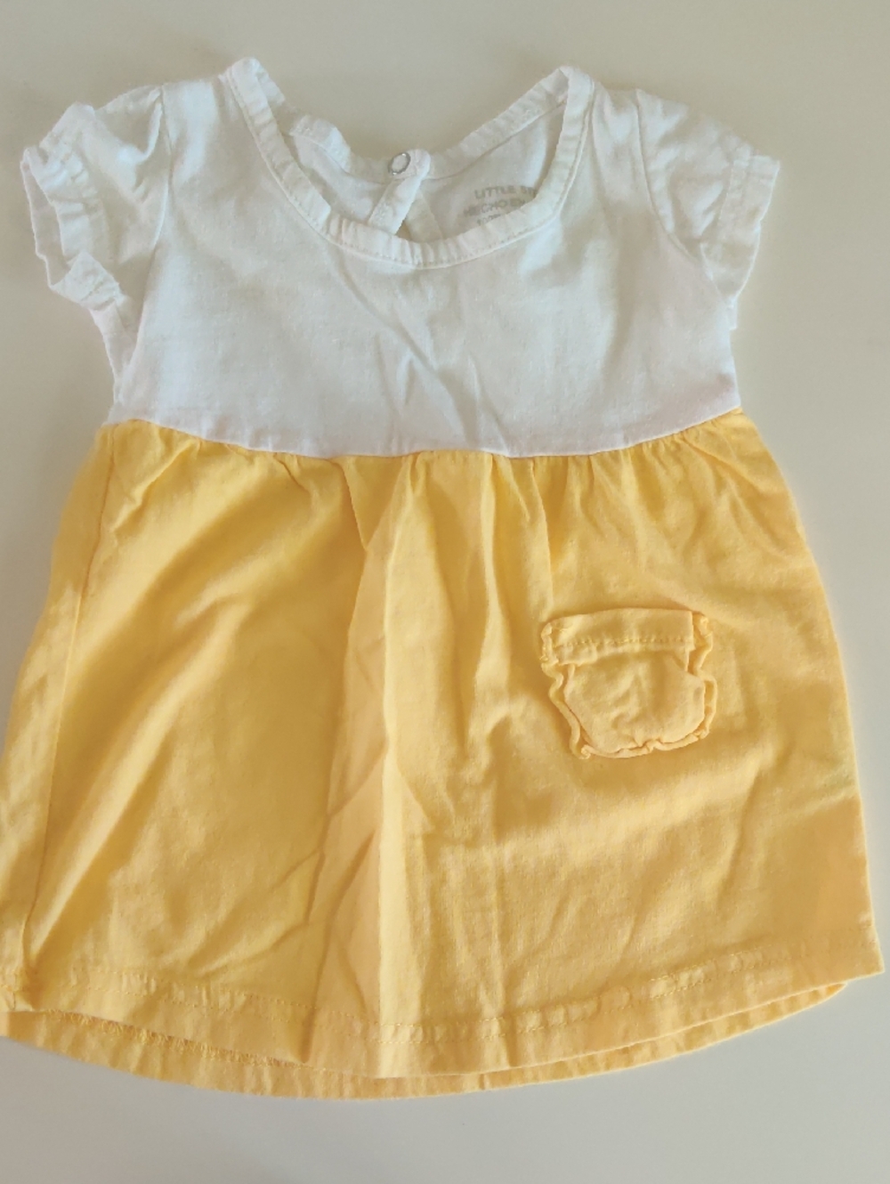 Girls Short Sleeve Two-Tone Tee Dress - White & Pale Yellow